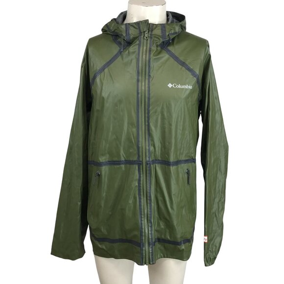 COLUMBIA - MEN'S XL - GREEN DRYVENT FULL ZIP HOODED 100% POLYESTER RAIN JACKET - Picture 1 of 10